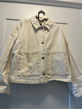 Zara Cream Oversized Pocket Jean Jacket